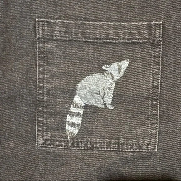 Lucy and Yak Custom Raccoon Hand Painted Overalls 8R